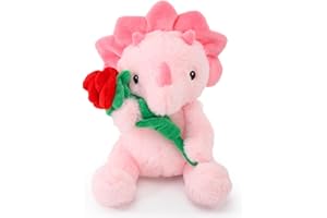 VANLINNY NEW Valentines Day Gifts for Kids, Pink Dinosaur Stuffed Animal with Rose, Soft Cute Triceratops Stuffed Animals for Girls, Mom, Friends, Birthday Anniversary Xmas to Show Love