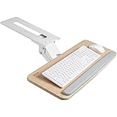 VIVO Adjustable Computer Keyboard and Mouse Platform Tray Ergonomic Under Table Desk Mount Drawer Underdesk Shelf, Light Wood