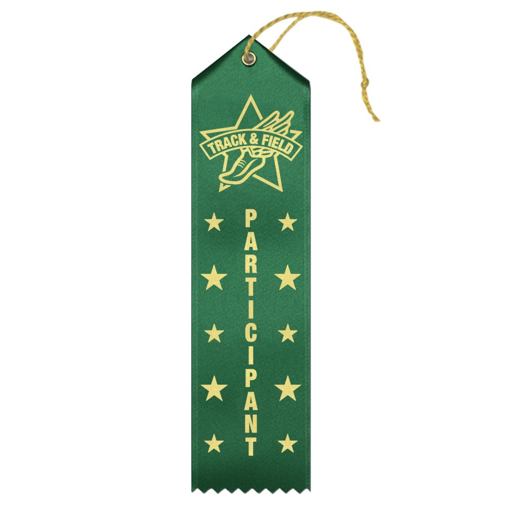 Participant Track & Field Award Ribbons - 25 Count Bundle – Includes Event Card and String – Made in The USA