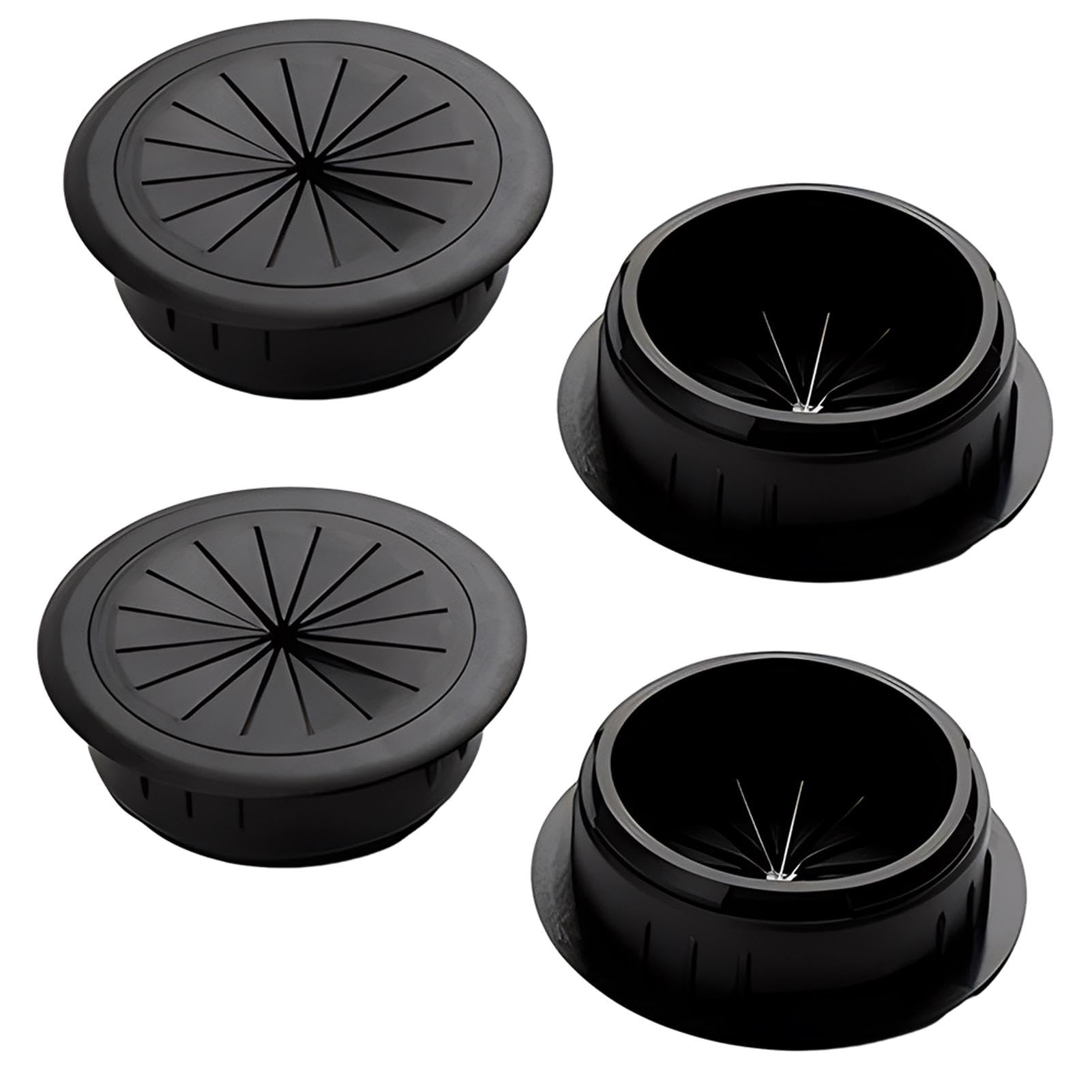 4 Pcs Desk Grommet, 60 mm Round Desk Cable Hole,Plastic Desk Cable Wire Organizer for Home and Office Desktop (Black,Size:6 x 7 x 1.7 x 2.3cm)