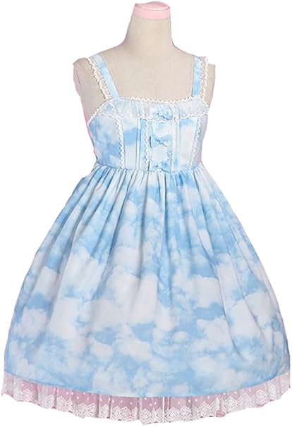 Amazon シック Chic レディース 空柄 ロリータ ワンピース さわやか ちょっとしたお出かけにぴったり セレブ風 シンプル お出かけ カジュアル モード 限定 Mystyleエコバック付 ブルー ワンピース チュニック 通販