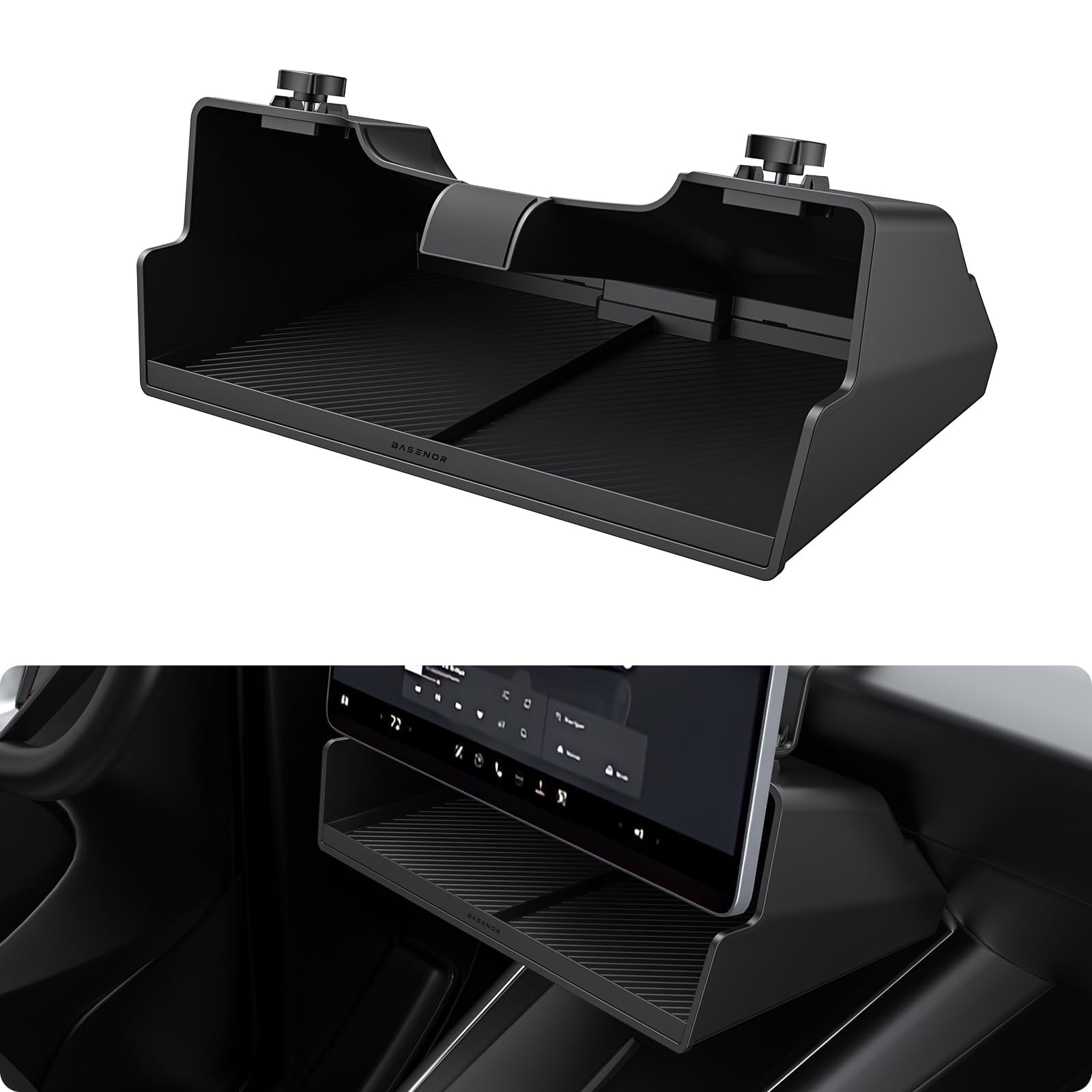 Photo 1 of BASENOR 2026 Tesla Model Y Model 3 Under Screen Storage Box [100% Secure] Center Console Organizer Tray for Model Y Juniper 2025 2026 Model 3 Highland 2024 2025 2026 (Standard, Premium & Performance)