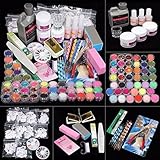 Tenworld Professional 42 Acrylic Powder Liquid Brush Glitter Clipper Primer File Nail Art Tips Set Kit with Duck Nail Tips