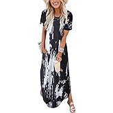 ANRABESS Womens Summer Maxi Dress Short Sleeve Casual Loose Long T Shirt Dresses Split Vacation Beach Sundress Travel Outfits