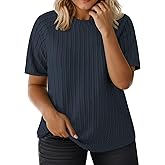 VISLILY Womens-Plus-Size-Summer-Tops Casual Crew Neck Lightweight Shirts Trendy Knit Tunic Basic Short Sleeve Blouses XL-5XL