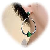 Crymystal Boho Emerald Drop Earrings Hollow Teardrop Earrings Green Crystal Earrings Sparkly Cz Earrings Exaggerated Earrings Jewelry for Women and Teen Gifts