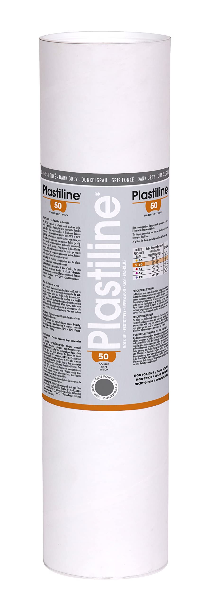 Plastiline 5750T - Plastiline tube - Modelling Paste, High Precision - Sculpting, Moulding - Hardness 50 (soft) - 5 kg - Dark Grey shade. Made in France