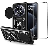 CNPUTAO Case for Huawei Honor Magic 7 Pro with Tempered Glass Screen Protector,Sliding Camera Window, Kickstand, Shock-Proof Anti-Scratch Dual-Layer Phone Cover, Black