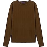 Hudson Wellesley Crew Neck 100% Merino Wool Sweater for Men Pullover Ribbed Casual Fitted Long Sleeve Knit Tops Caramel Size XL