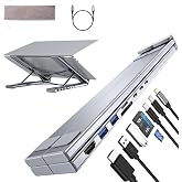 Umaniy Laptop Stand with Docking Station, 8 in 1 USB C Hub HDMI Portable Laptop Stand for Desk with USB Ports, Multiport USBC Dock Stands Foldable Adjustable Computer Riser Holder Dongle for MacBook