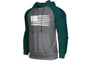 H HYFOL Men's Sweatshirt USA FLAG Patriotic Graphic Polyester Hoodies for Men Pocket Raglan Long Sleeve Sweatshirts