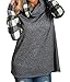 Womens Cowl Neck Hooded Long Sleeve Raglan Casual Plaid Sweatshirts Tops