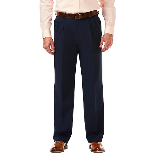 Haggar mens Cool 18 Pro Classic Fit Pleat Front Hidden Expandable Waist With Big & Tall Sizes Casual Pants, Navy, 40W x 32L US