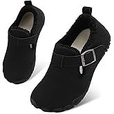BARERUN Toddler Slippers Wide Waterproof House Shoes Fuzzy Suede Moccasin Slippers for Kids Barefoot Adjustable Indoor Outdoor Slip On Warm Winter Shoes