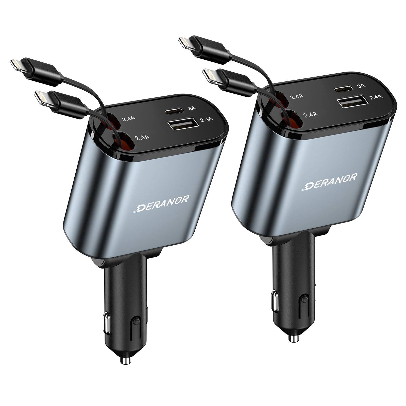 Photo 1 of [2 Pack] Retractable Car Charger 4 in 1 Fast Car Phone Charger 69W, USB C Car Truck Accessories Adapter with 2X Retractable Phone Charger Cords and USB Port for i Phone 16/15/14/13,for Samsung S25/S24