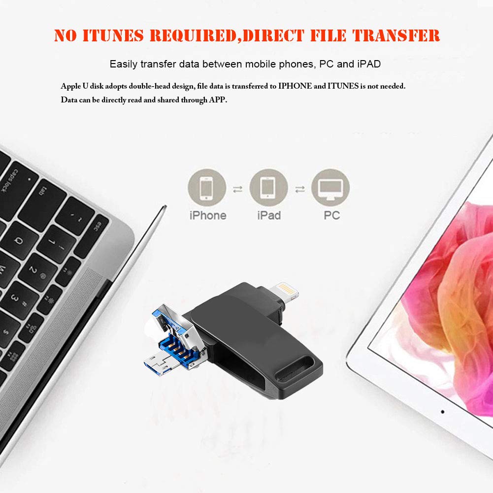 iOS USB Flash Drive 128GB - USB 3.0 Zinc Alloy Memory Stick External Storage Compatible iPhone/PC/iPad/Android More Devices USB Port (Gray)