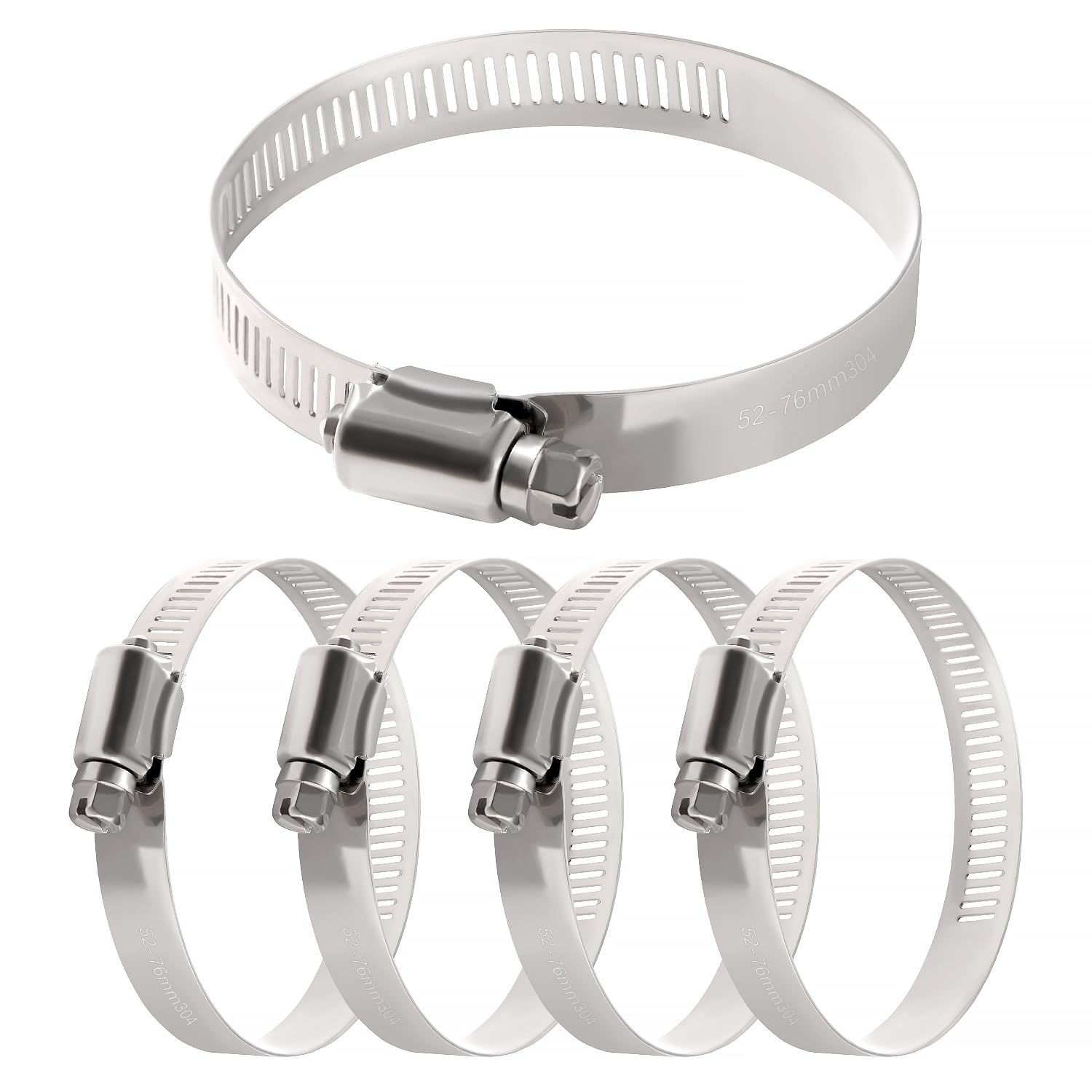 YIXISI 5 PCS 52-76 mm Hose Clips, 304 Stainless Steel Hose Clips, Adjustable Hose Clamps, Jubilee Clip, for Hose Pipe Tube โ image 1