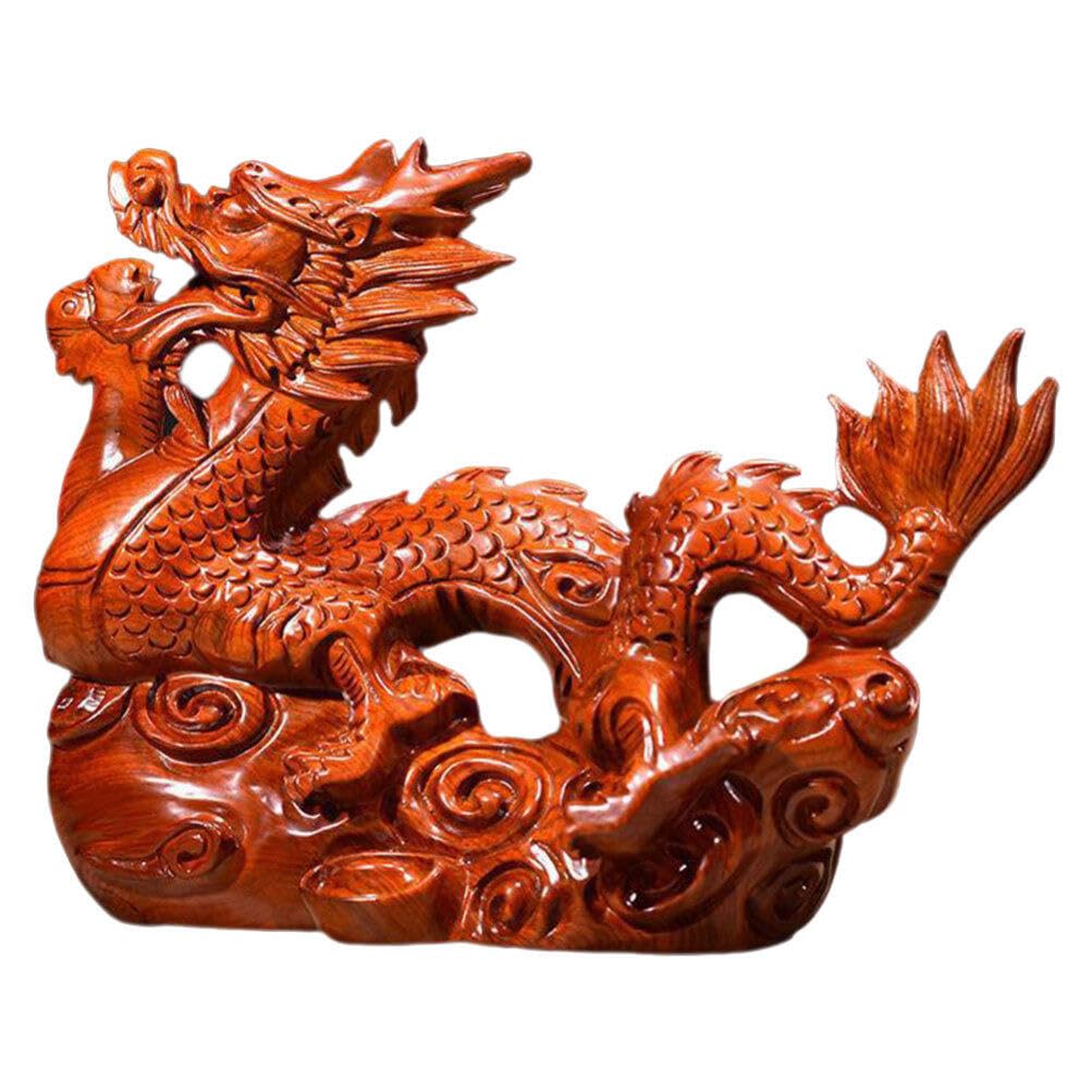 BESPORTBLE Wooden Chinese Dragon Statue, Chinese New Year Dragon Figurine Dragon Ornament 2024 Year of The Dragon Office Decorative