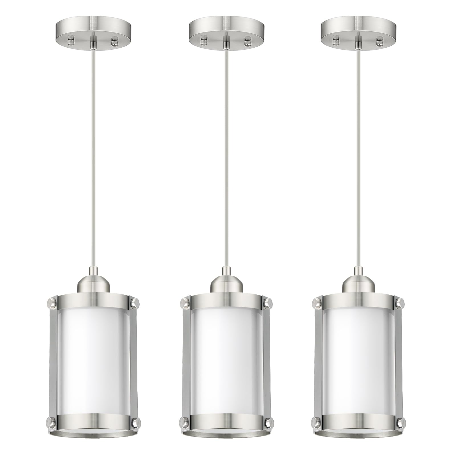 Photo 1 of Osimir Brushed Nickel Pendant Lights Kitchen Island 3 Pack, Modern Kitchen Pendant Lighting Over Island with Milk Glass, Farmhouse Mini Hanging Light for Sink Dining Room, OS-3014-3PBN