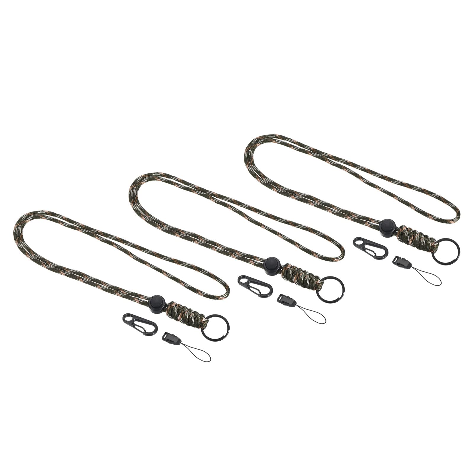 PATIKIL Paracord Lanyard 20 Inch, 3 Pack Necklace Keychain Cord Metal Clasp Hook Ring Strap for Keys Whistle ID Card Badge Holder, Camo Green