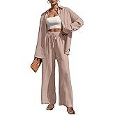 Lepunuo 2 Piece Outfits for Women Casual Lounge Sets Long Sleeve Button Down Shirts and Wide Leg Pants Sets Tracksuit