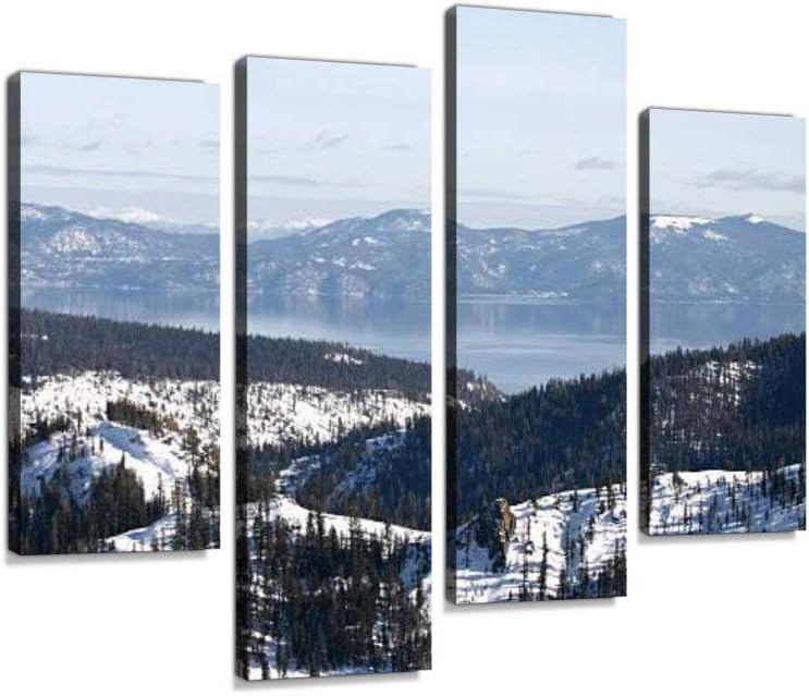 Paintings - View of Lake Tahoe from Squaw Valley Canvas Wall Art Hanging Paintings Modern Artwork Abstract Picture Prints Home Decoration Gift Unique Designed Framed 4 panel