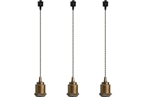 KAYYELAMP Retro Copper Mini E26 Base Track Light 3.2 Feet Brown Twisted Cord Length J-Type Adapter Set of Three Pendant Lamps