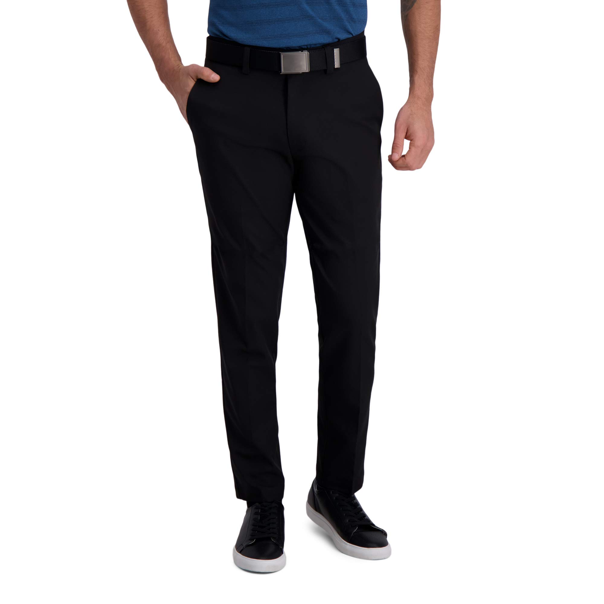 Photo 1 of Haggar Men's Cool Right Performance Flex Solid Slim Fit Flat Front Pant, Black, 33 Wx 30 L