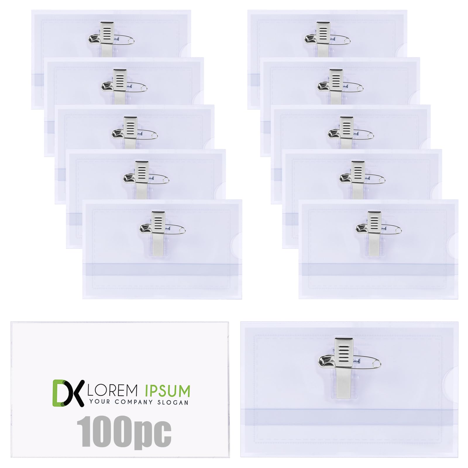Vicloon Name Badges with Clip and Pin, 100Pcs Clear Name Badge Holders, Waterproof Badge Holders Plastic ID Name Card Insert Sheets Horizontal ID Card Holder Company, School, Corporate Conference