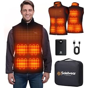 Soleilwear Heated Vest for Men | 9 Heating Zones with 12000mAh Battery Pack