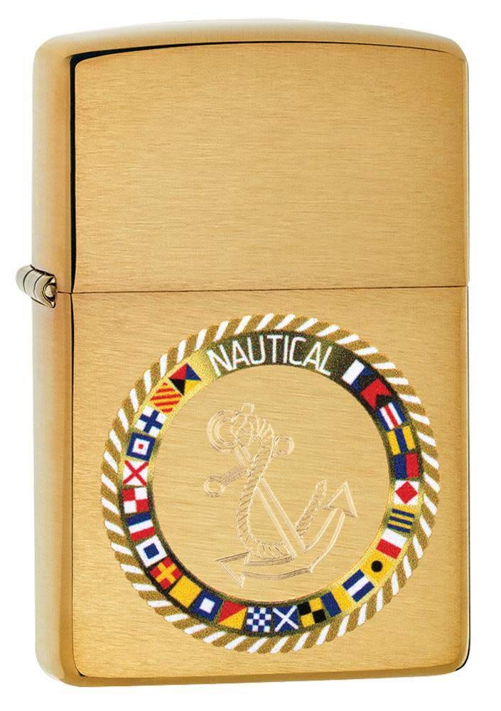 Zippo Lighter, Metal, Brushed Brass Flag, One Size