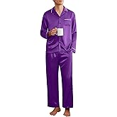 Ekouaer Mens Pajamas Set Silk Satin Pajama Set 2 piece Loungewear Long Sleeve Sleepwear Button-Down Pj with Long Pants S-XXL