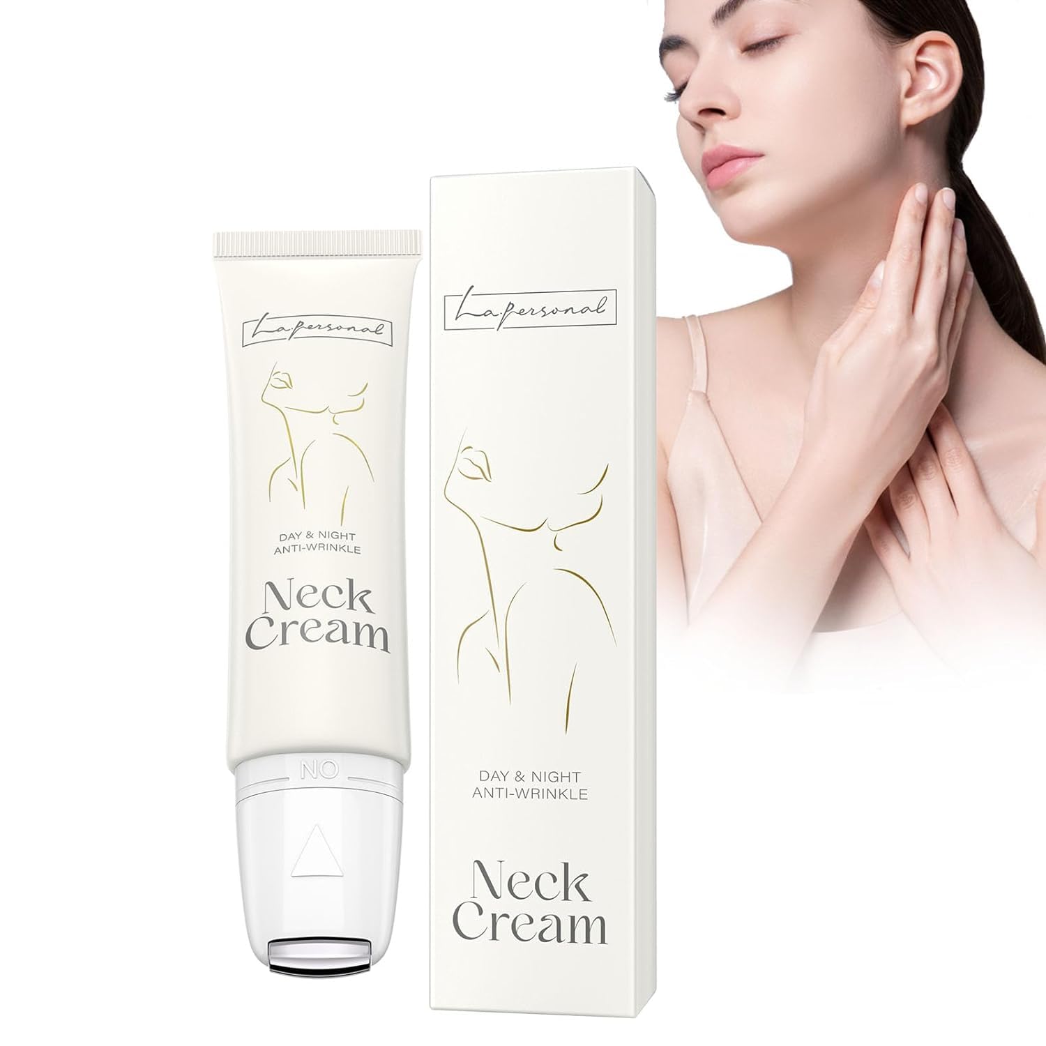 LA.PERSONAL Hals und Dekolleté Creme Natürlich Neck Firming Cream mit Lift Cooling Rolle, Halscreme Straffend, Straffung und Lifting Nackencreme, Glättet Falten, Strafft und Hebt die Haut, 60ml