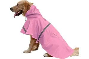 NACOCO Large Dog Raincoat Adjustable Pet Water Proof Clothes Lightweight Rain Jacket Poncho Hoodies with Strip Reflective (XL, Pink)