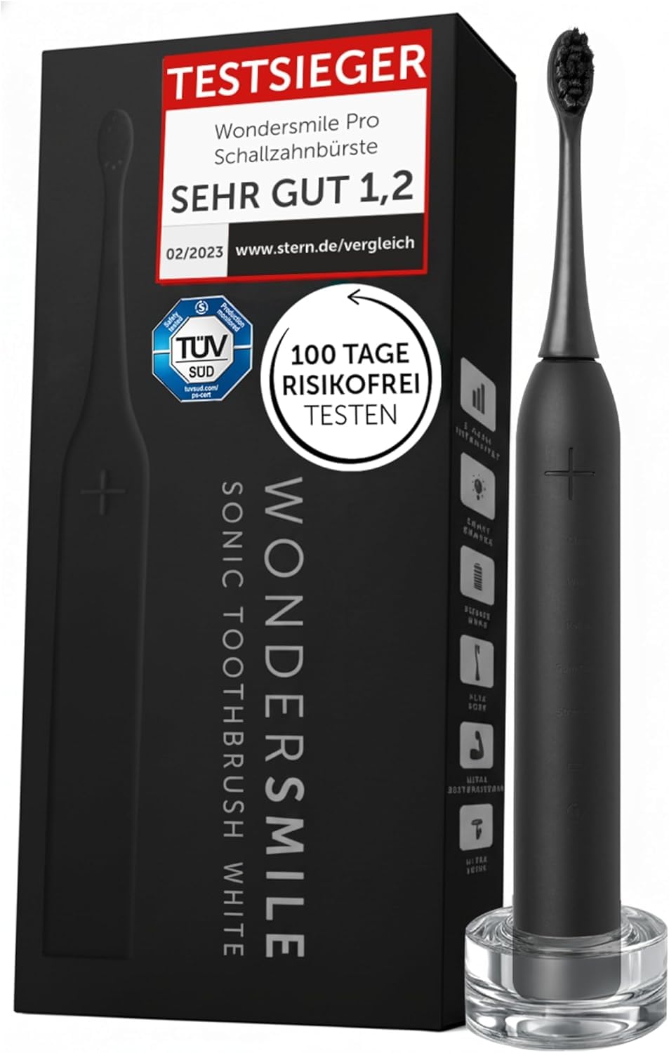 WonderSmile Pro Schallzahnbürste – TÜV-zertifiziert, 4 Modi (Ultimate Black)