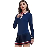 IUK Women's 2-Piece Tennis Skirt Set, Polo V-Neck Top & High-Waisted Pleated Skirt, Athletic Outfit for Golf Pickleball