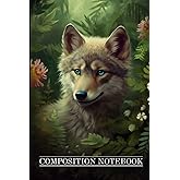 Wolf Composition Notebook: Beautiful Wolf Puppy with Wildflowers, Cottagecore Journal with Vintage Nature Aesthetic