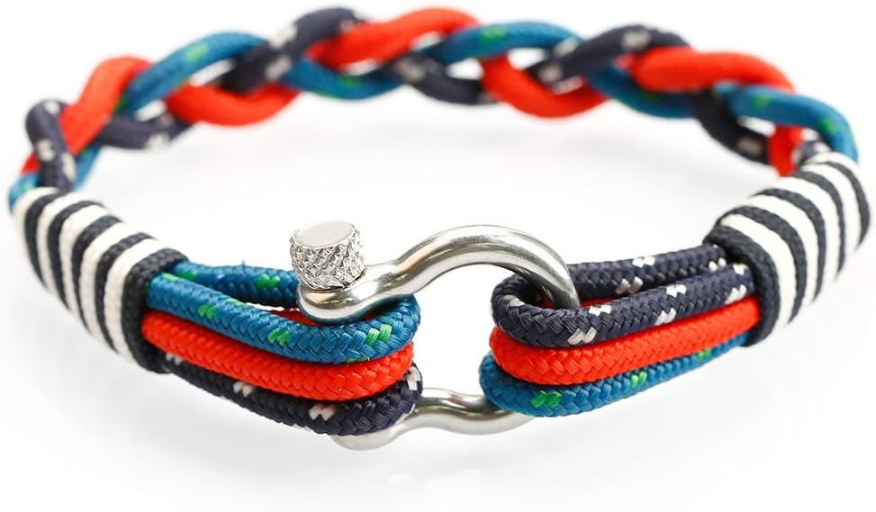 MEITS Nautical Rope Bracelet with Compass Shackle Sailor Bracelet Surfer Bracelet Great Jewelry Gift Idea for Men & Women