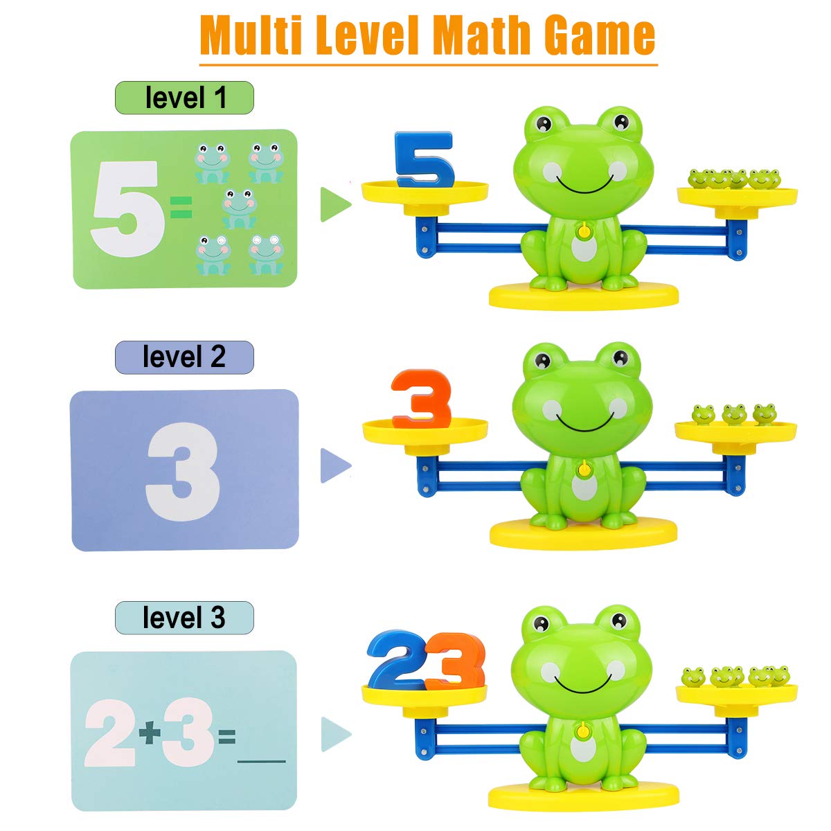 Aitbay Cool Math Game, Preschoolers Frog Balance Counting Toys for Boys & Girls Educational Number Toy Fun Children's Gift STEM Learning Age 3+ (63 PCS)