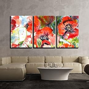 Watercolor Poppies Painting Wall Decor x3 Panels
