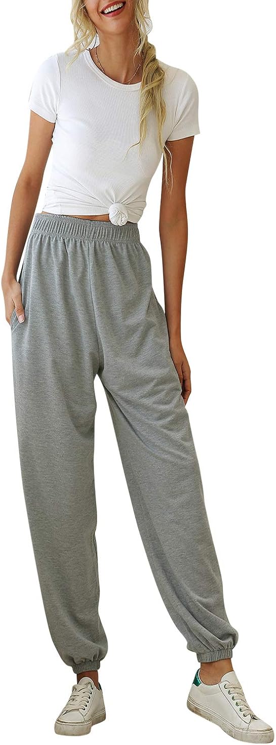 Womens High Waist Sweatpants Workout Joggers Pants Yoga Lounge Active Pants with Pockets: Clothing