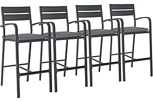 Soleil Jardin Outdoor Bar Stools Set of 4 All-Weather Aluminum Barstools Bar Height Patio Chairs with Cushions for Backyard Balcony Pool, Dark-Grey