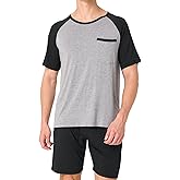 BAMBOO COOL Mens Pajama Set Summer Pjs Sleepwear Short Sleeve Shirts Soft Lightweight Sleep Sets Loungewear with Pockets