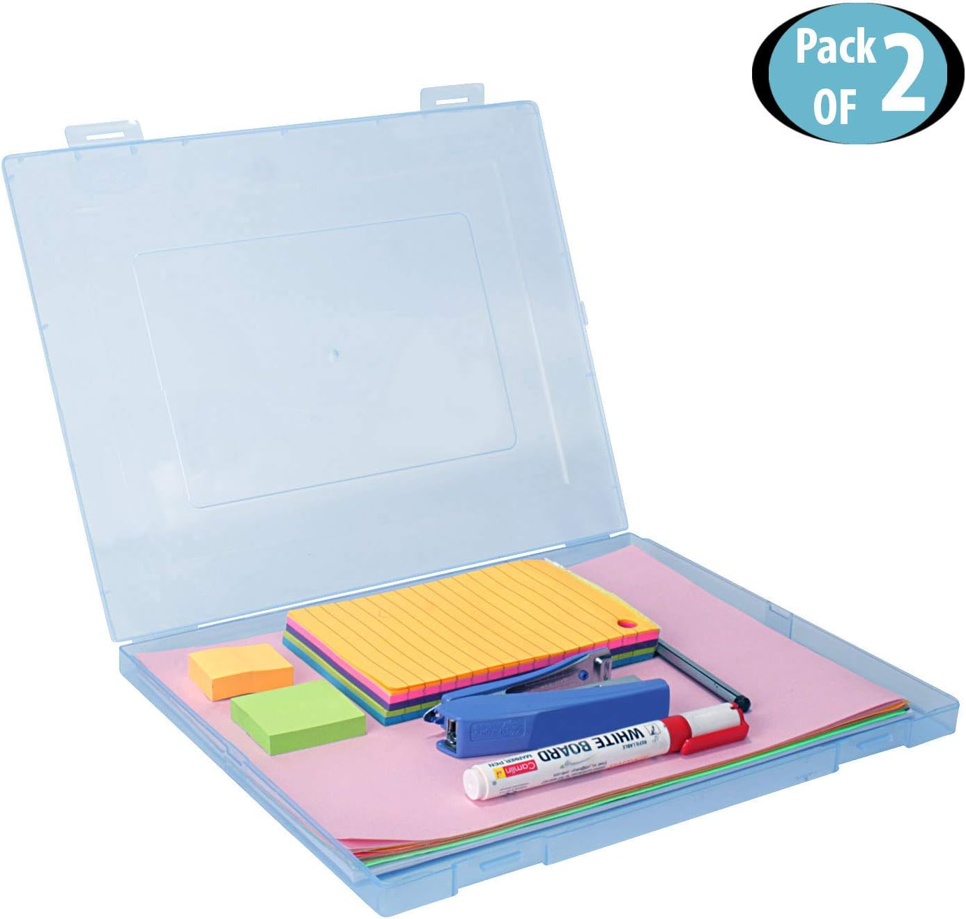 PINZO® Transparent & Slim Plastic Paper Document Storage Box with Built-in Clip Lock (Pack of 2)