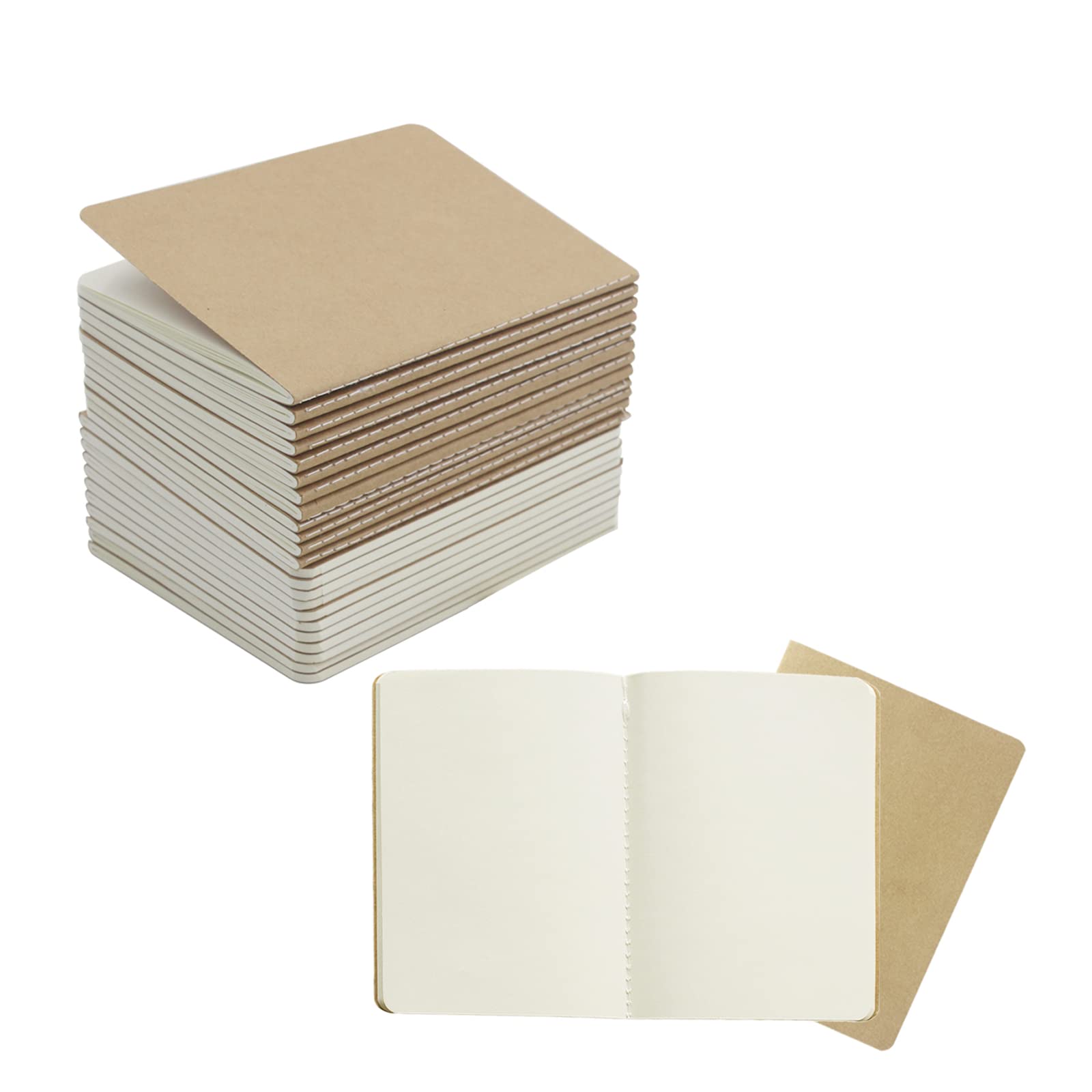 ZMCYN 24 Pack Kraft Cover Blank Notebooks A6 (14x10 cm), Mini Pocket Notebook 60 pages/30 sheets Travel Journal Notebook for Diary, School, Travel