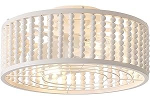 Liokoc Beaded Ceiling Fans with Lights and Remote for Bedroom, Reversible 6 Speeds Motor 19 inches Bulbs Included, White