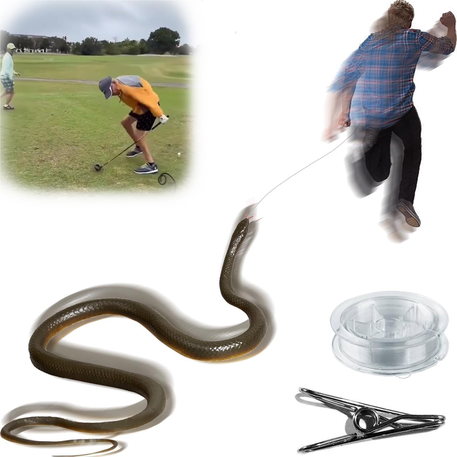 Faxianther Pranks for Adults Fake Snake Prank with String and Clip 47 Inch Lifelike Realistic Fake Snake Toys DIY Golf Scary Gag for Teasing Friends Halloween Birthday Party Favor Joke Decor