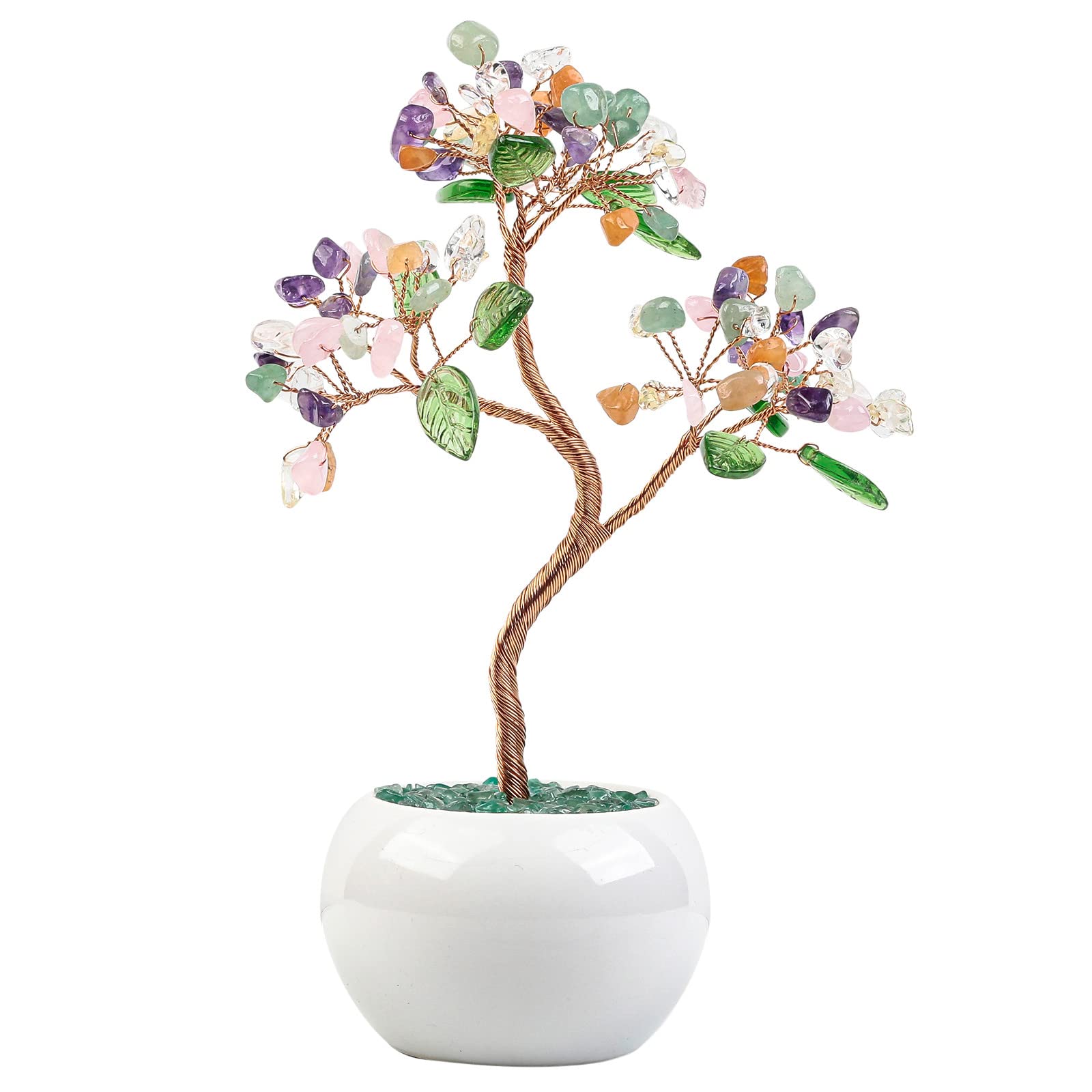 Nupuyai 7 Chakra Crystal Money Tree with Ceramic Base, Feng Shui Bonsai Money Tree Ornament Healing Stone Tree Good Luck Home Office Decor