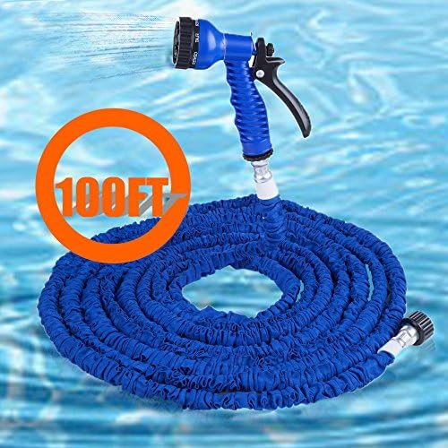 100FT Expandalble Garden Hose Water Pipe with 7 Modes Spray Gun (blue)