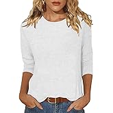 Sherosa Womens Casual 3/4 Sleeve T Shirts Crew Neck Loose Fit Tunic Tops Solid Basic Tops Tees